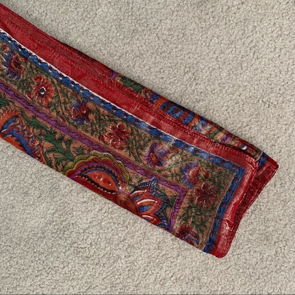 Vintage Oscar de la Renta Metallic Deep Red Gold Floral Square Scarf - Picture 13 of 15